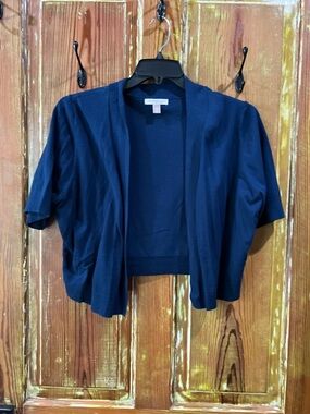 Roz & Ali Navy Open-Front Short Sleeve Shrug
